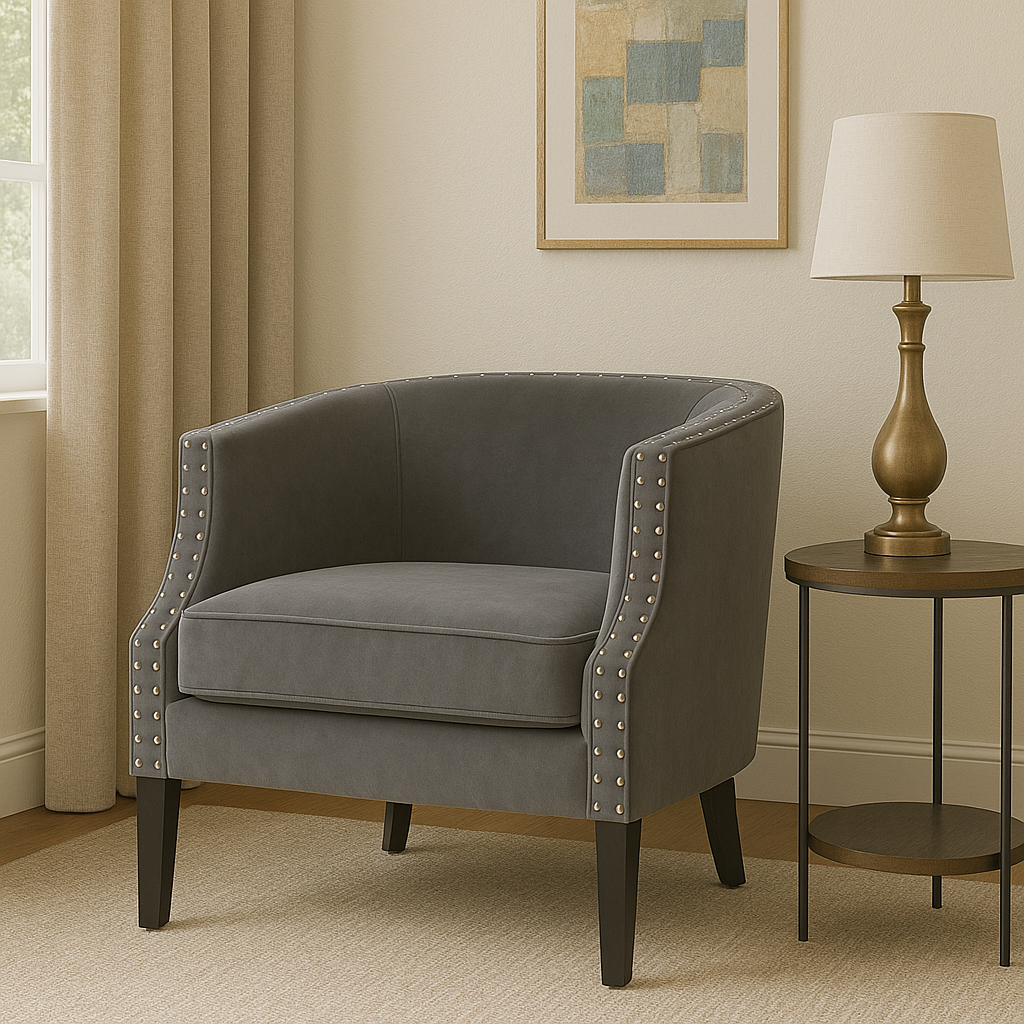 Larissa Grey Velvet Studded Chair