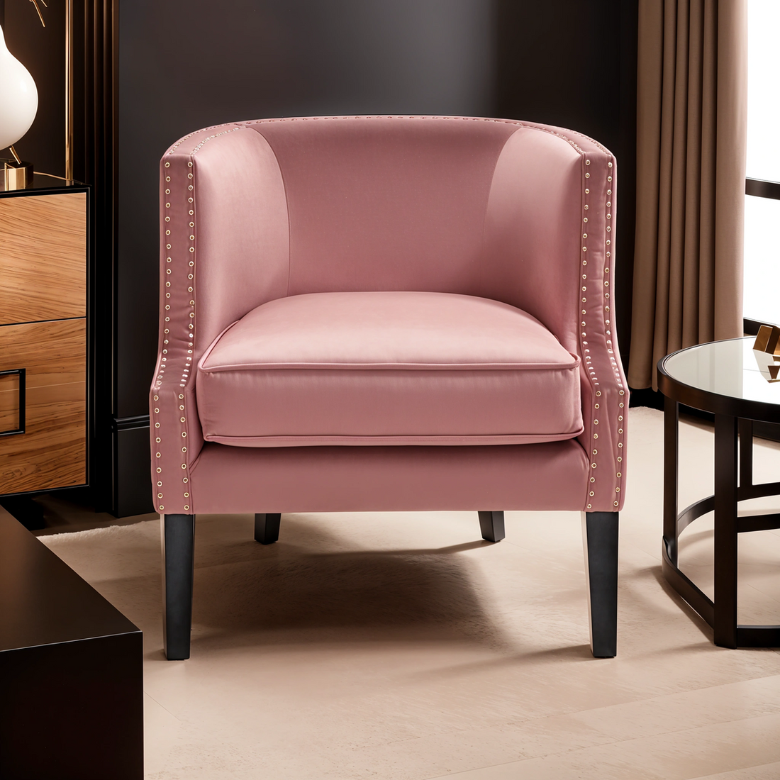 Larissa Pink Velvet Studded Chair