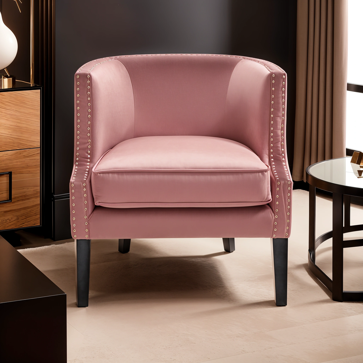 Larissa Pink Velvet Studded Chair