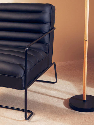 New Foundry Black leather Effect and Metal Frame Chair