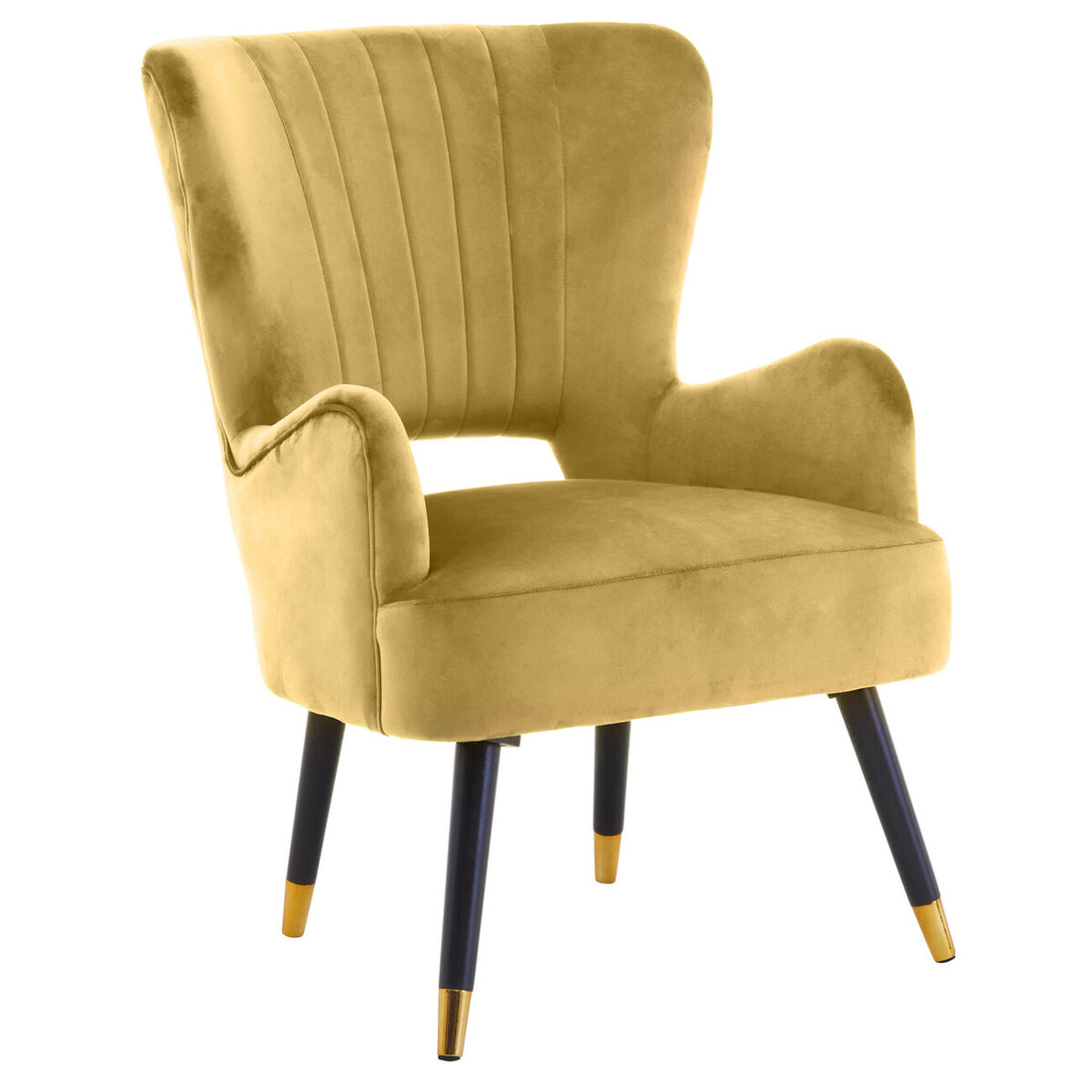 Yellow armchair with black legs on a white background