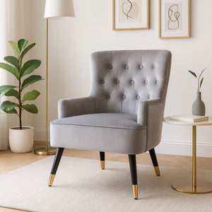 Loretta Grey Velvet Tufted Chair