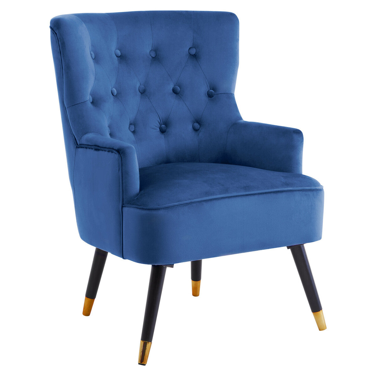 Blue armchair with tufted backrest on a white background