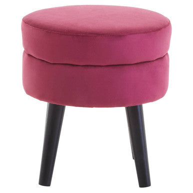 Pink round stool with black legs on a white background