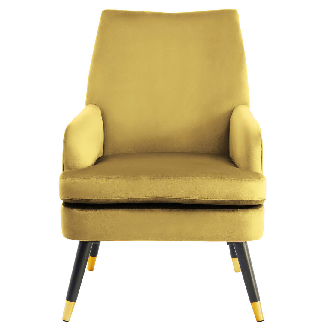 Yellow armchair with black legs on a white background