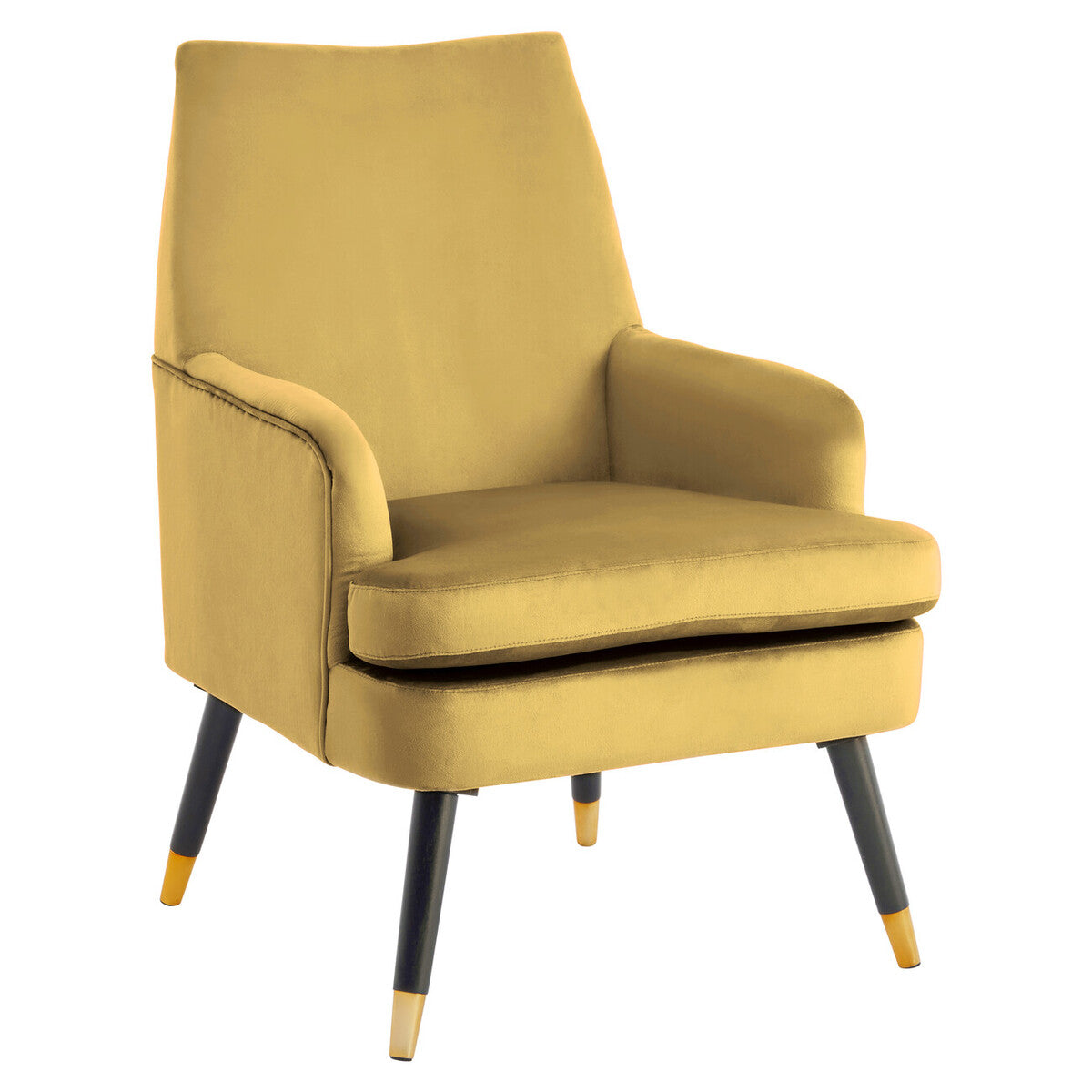 Yellow armchair with black legs on a white background