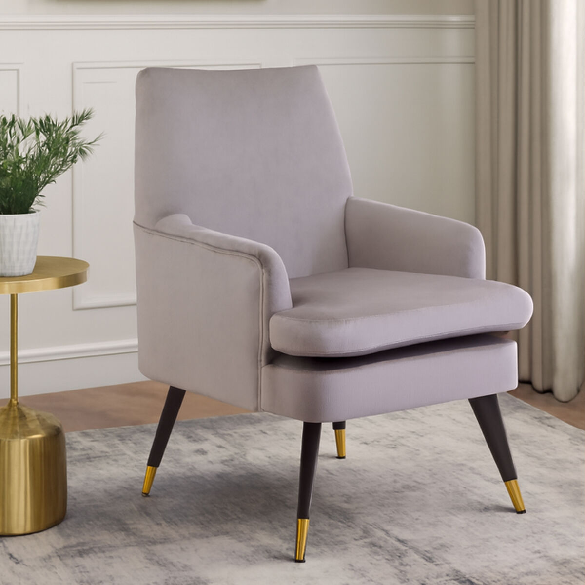 Loretta Mink Velvet Accent Chair With Wooden Legs