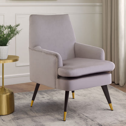 Loretta Mink Velvet Accent Chair With Wooden Legs