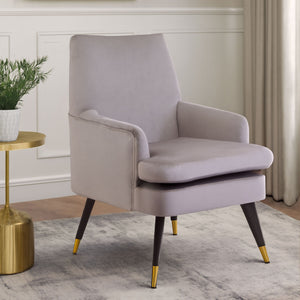 Loretta Mink Velvet Accent Chair With Wooden Legs