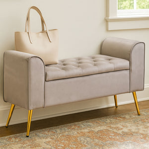 Loretta Mink Velvet Ottoman Storage Bench