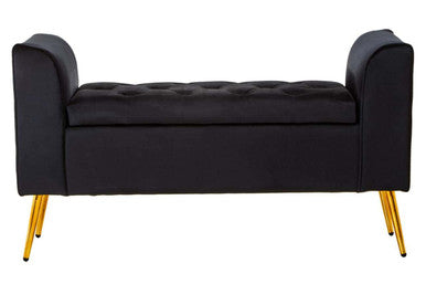 Loretta Black Velvet Ottoman Storage Bench