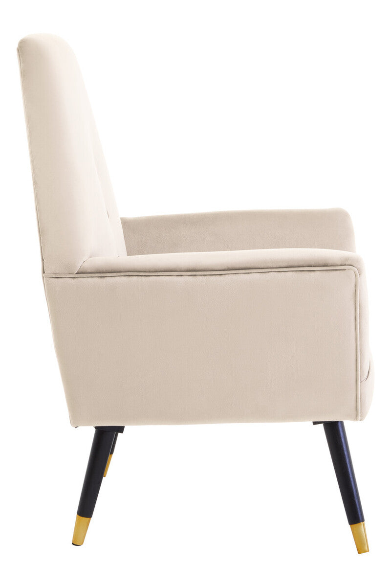 Loretta Stone Velvet Chair With Black Wood And Gold Finish Legs