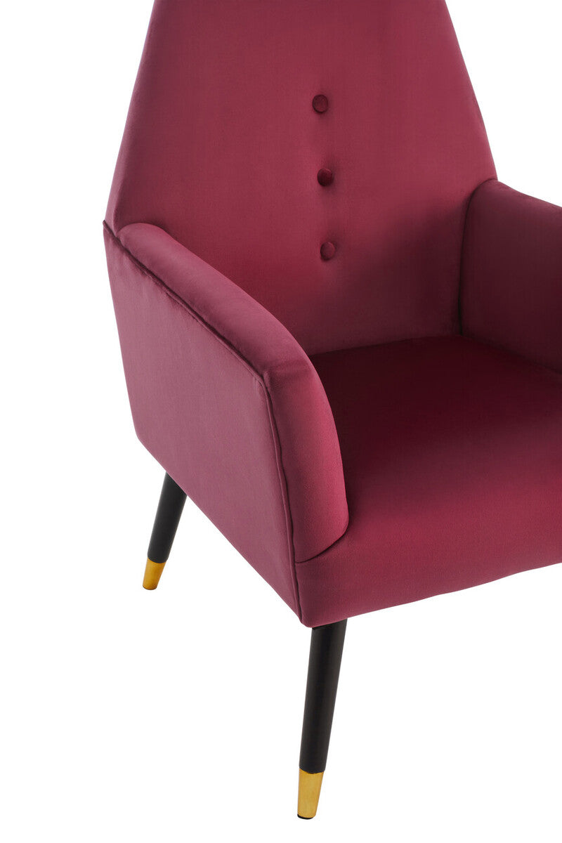 Loretta Wine Velvet Chair With Black Wood And Gold Finish Legs