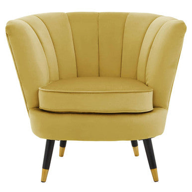 Yellow armchair with black legs on a white background