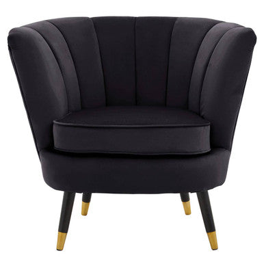 Black armchair with gold legs on a white background