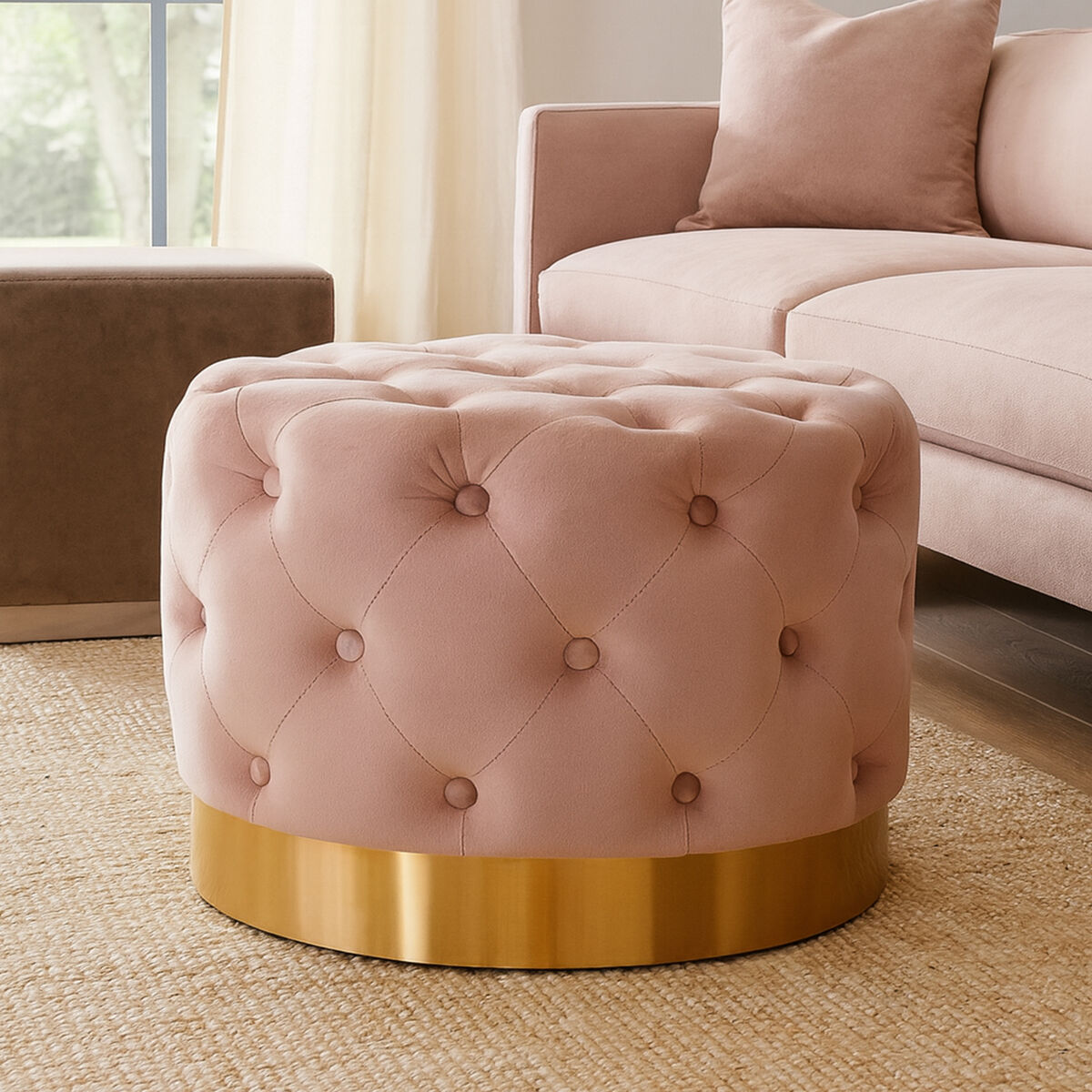 Loretta Dusky Pink Velvet Stool With Matte Gold Finish Base