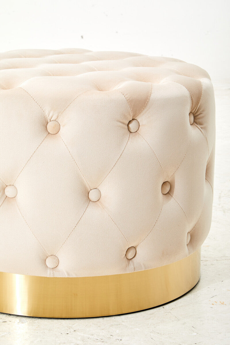 Loretta Stone Velvet Stool With Matte Gold Finish Base - Image 7