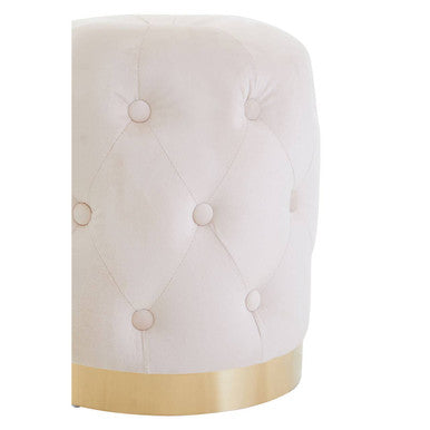 Loretta Stone Velvet Stool With Button Detail And Matte Gold Finish Base