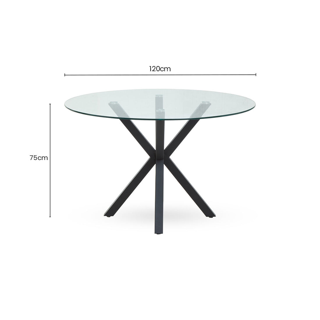 Clear Glass Top Round Dining Table with Black Metal Legs, Salford