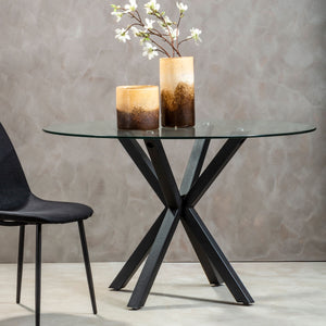 Salford Clear Glass Round Dining Table with Black Finish Base