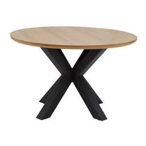 Salford Wood Veneer Round Dining Table With Black Metal Legs