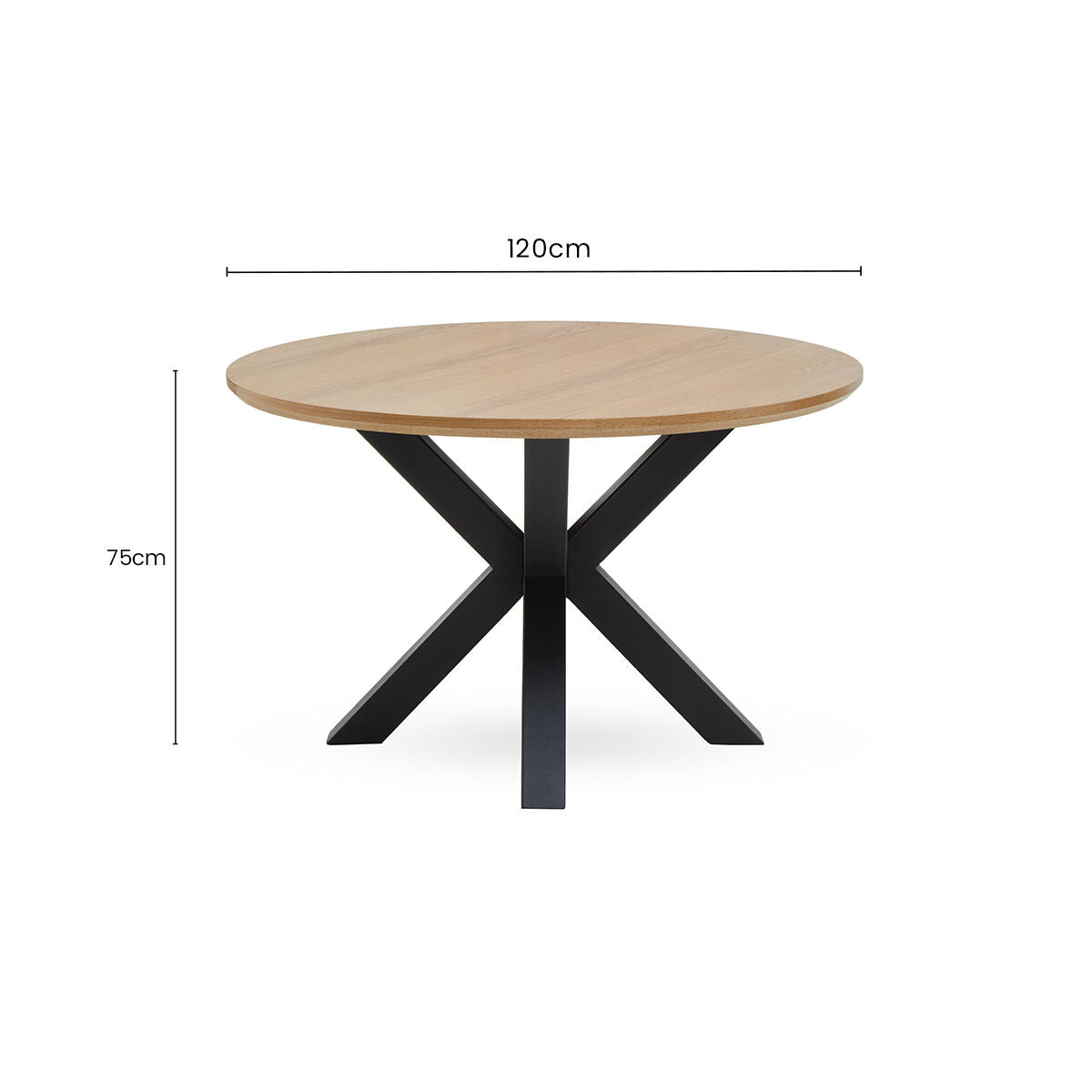 Natural Wood Veneer Top Round Dining Table with Black Metal Legs | Salford
