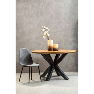 Salford Wood Veneer Top Dining Table With Black Metal Legs