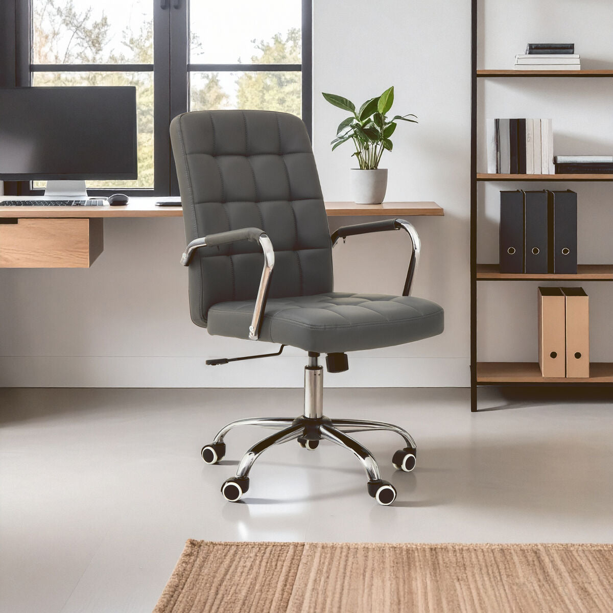 Brent Grey Leather Effect And Chrome Home Office Chair