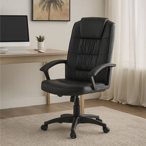 Brent Black Leather Effect High Back Home Office Chair with Headrest