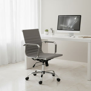 Brent Grey Leather Effect Home Office Chair with Padded Arms