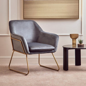 Xander Grey Velvet Accent Chair with Gold Finish Legs