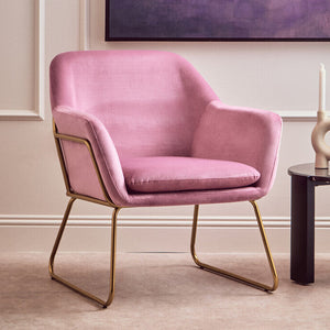 Xander Pink Velvet Accent Chair with Gold Finish Legs