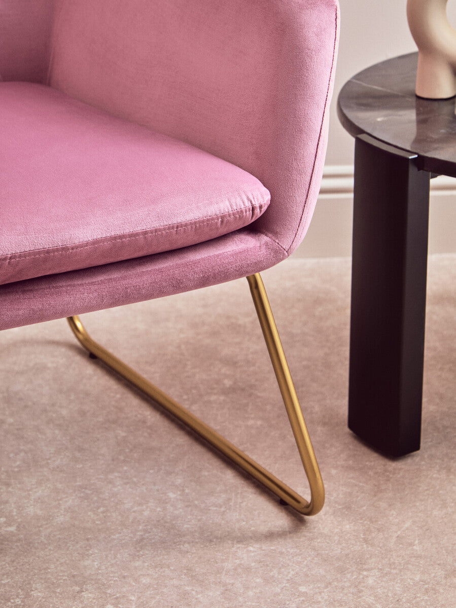 Xander Pink Velvet and Powder Gold Frame Armchair