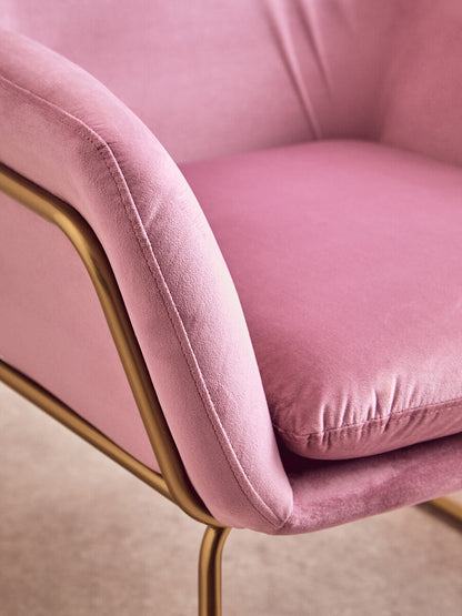 Xander Pink Velvet and Powder Gold Frame Armchair