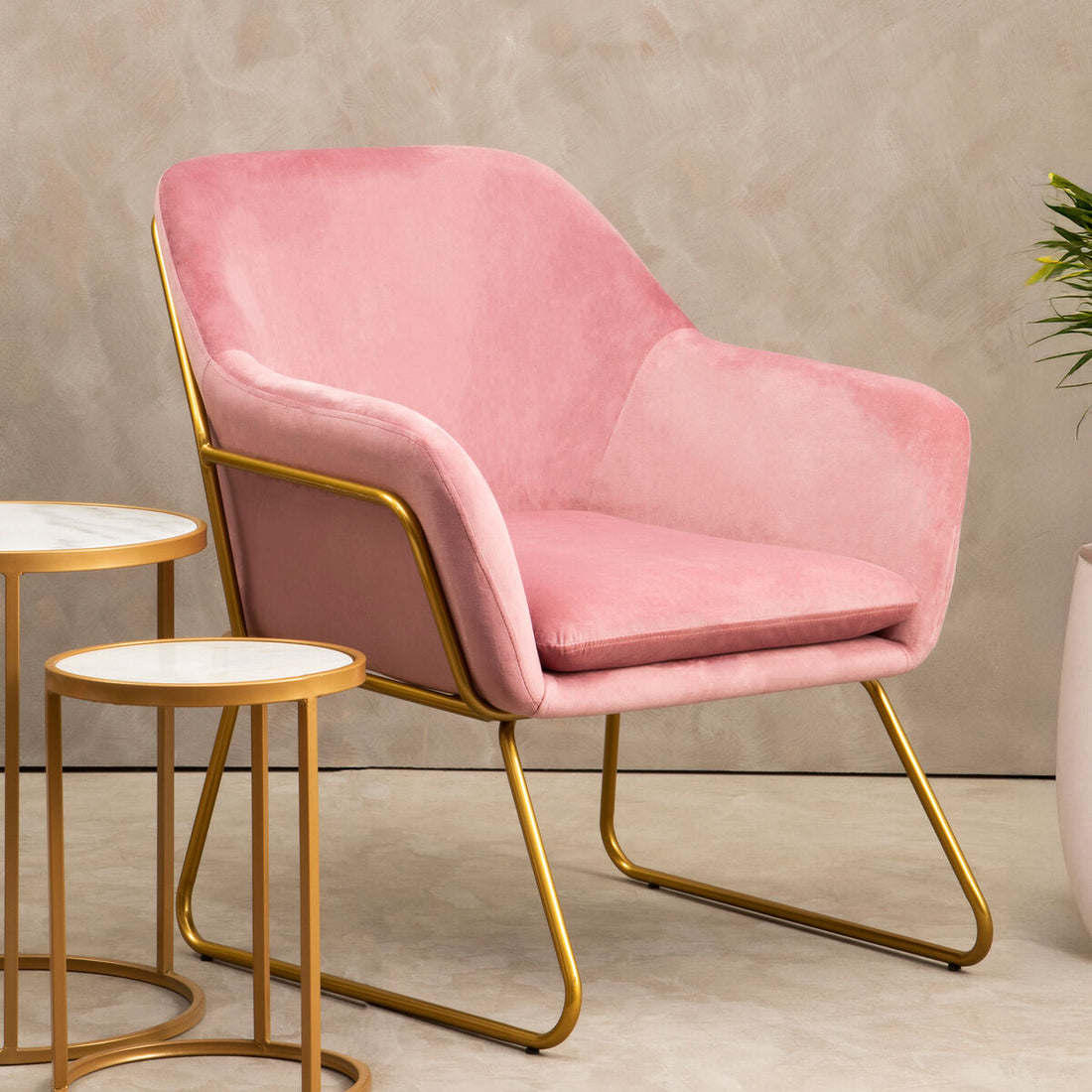 Xander Pink Velvet and Powder Gold Frame Armchair