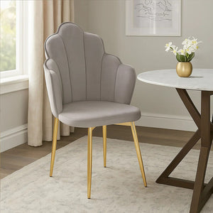 Tian Grey Velvet Scalloped Dining Chair