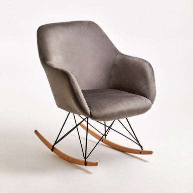 Gray rocking chair with wooden base on a white background