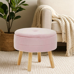 Ivy Pink Velvet Round Storage Stool