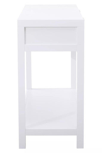 Sherman White Wood and Rattan Two Drawer Console Table