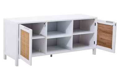 Sherman White Wood and Rattan Media Unit
