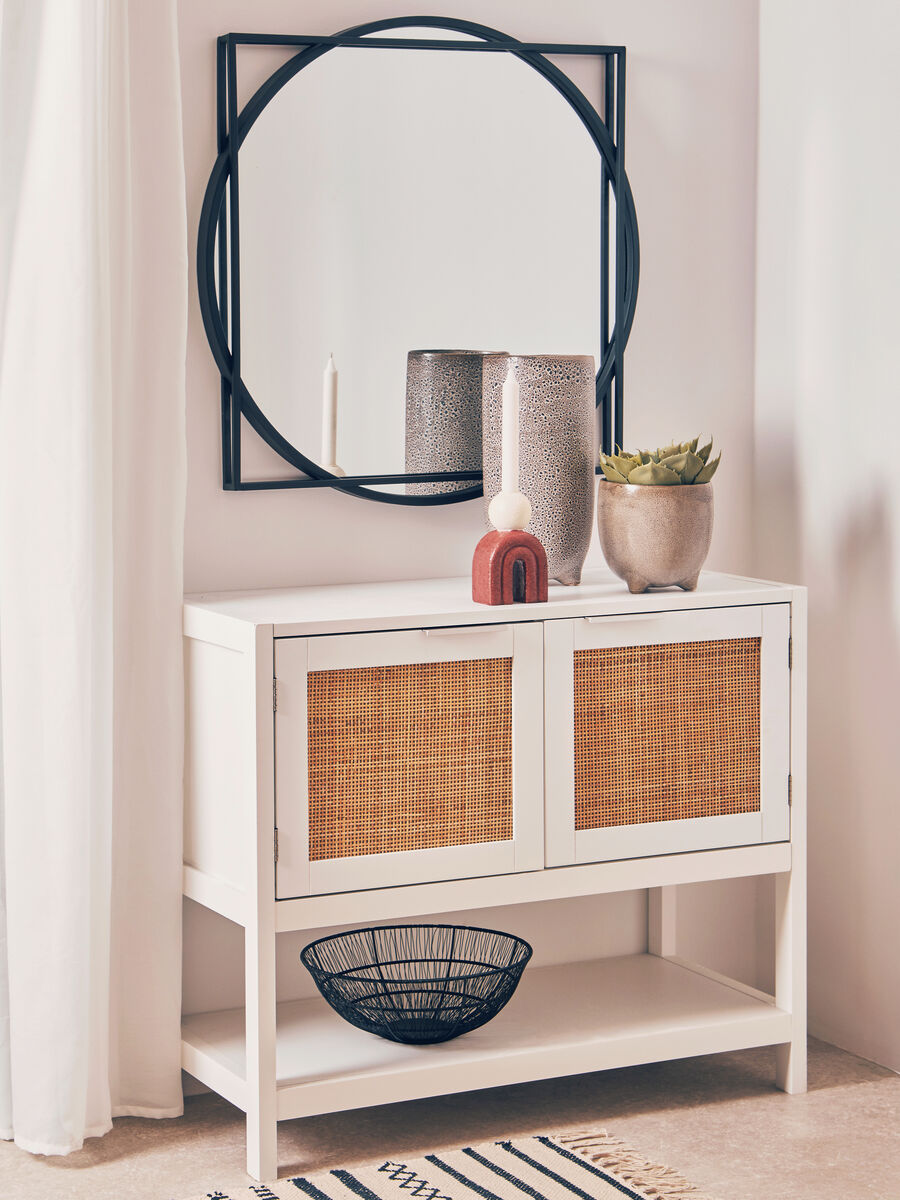 Sherman White Wood and Rattan Two Drawer Side Cabinet