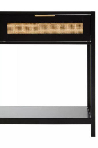 Sherman Black Wood and Rattan Two Drawer Console Table
