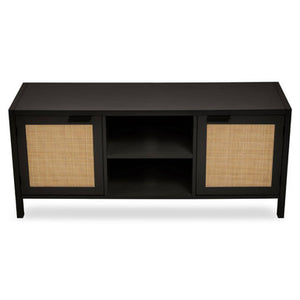 Sherman Black Wood and Rattan Media Unit