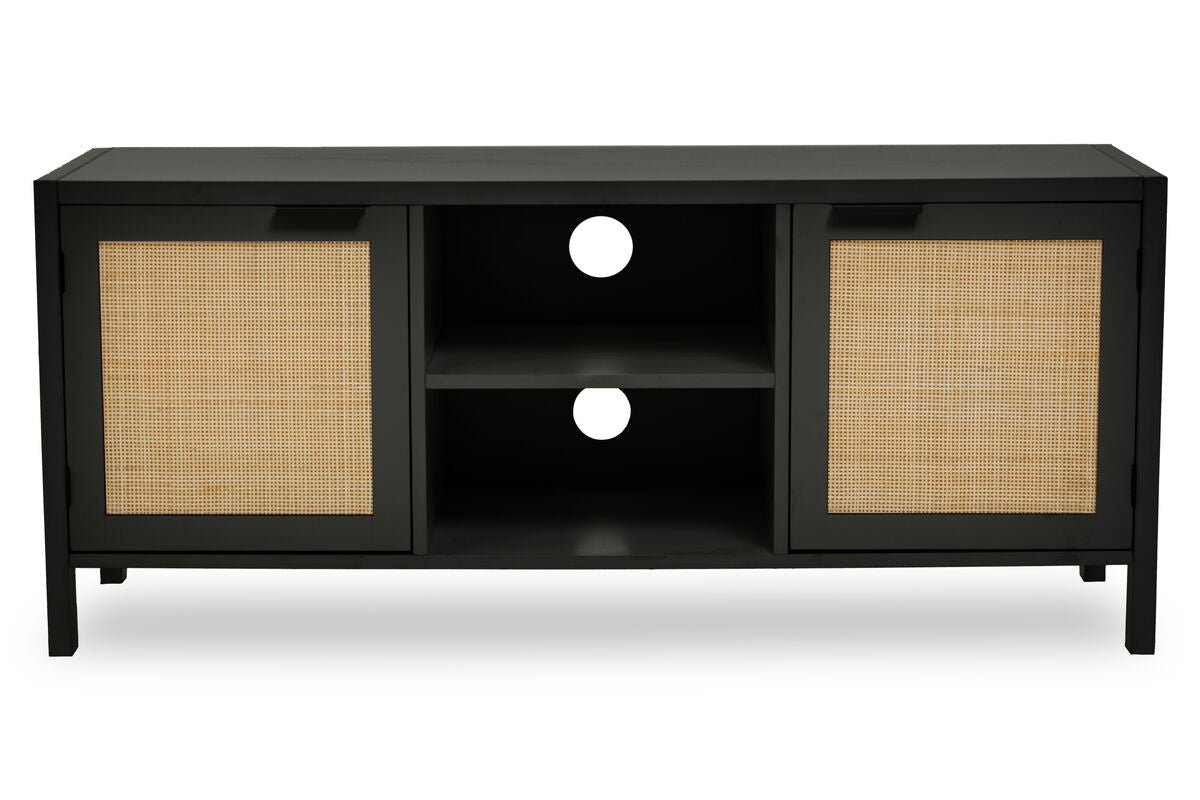 Sherman Black Wood and Rattan Media Unit