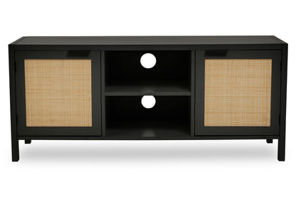 Sherman Black Wood and Rattan Media Unit
