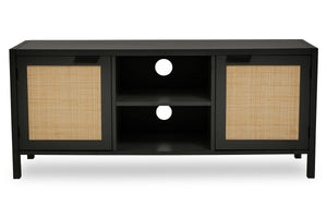 Sherman Black Wood and Rattan Media Unit