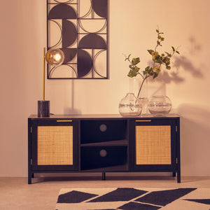 Sherman Black Wood and Rattan Media Unit