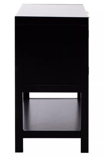 Sherman Black Wood and Rattan Two Door Side Cabinet