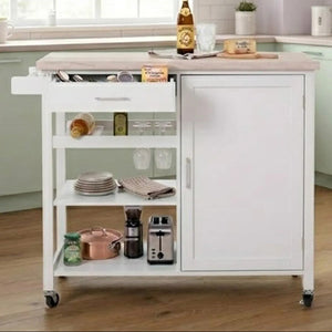White Kitchen Trolley with Drawer and Cabinet | Frankfurt