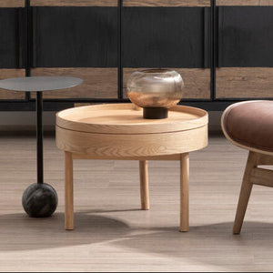 Viborg Natural Wood Veneer Revolving Top Side Table with Storage